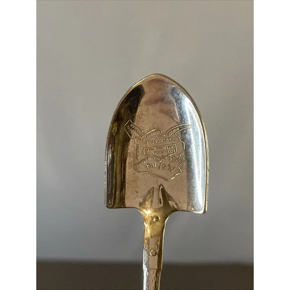 6 Souvenir Spoon Shovel style Enamel State Crest Embossed Bowl Vintage Travel